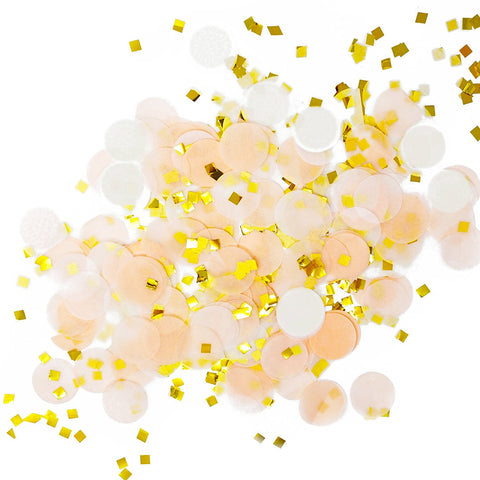 Peach White Gold Metallic Tissue Paper Shredded Circle Confetti Party Decoration- Le Petit Pain