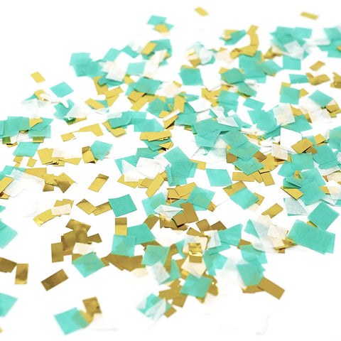 Mint Aqua White Gold Foil Shredded Confetti Paper Glitter Party Decoration- Le Petit Pain