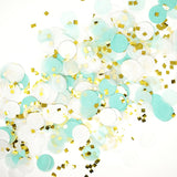 Mint White Gold Metallic Tissue Paper Shredded Circle Confetti Party Decoration- Le Petit Pain