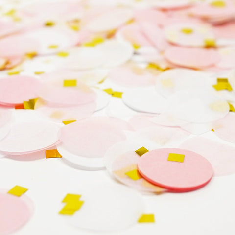 Pink White Gold Metallic Tissue Paper Shredded Circle Confetti Party Decoration- Le Petit Pain