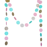 Pink Mint and Gold Glitter Circle Polka Dots Paper Garland Banner 10 FT Banner