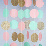 Pink Mint and Gold Glitter Circle Polka Dots Paper Garland Banner 10 FT Banner