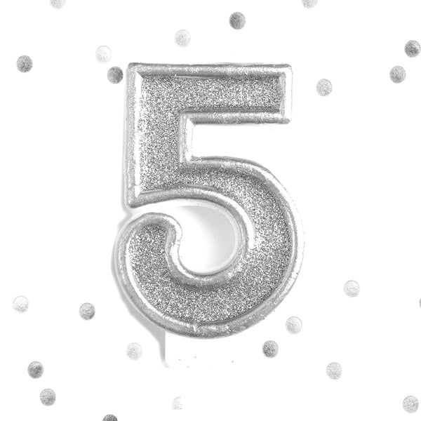 Silver Glitter 5th Birthday Candle Number 5 Silver Five Number Cake Topper- Le Petit Pain