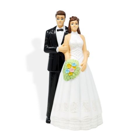 Vintage Bride And Groom Wedding Cake Topper Brown Hair
