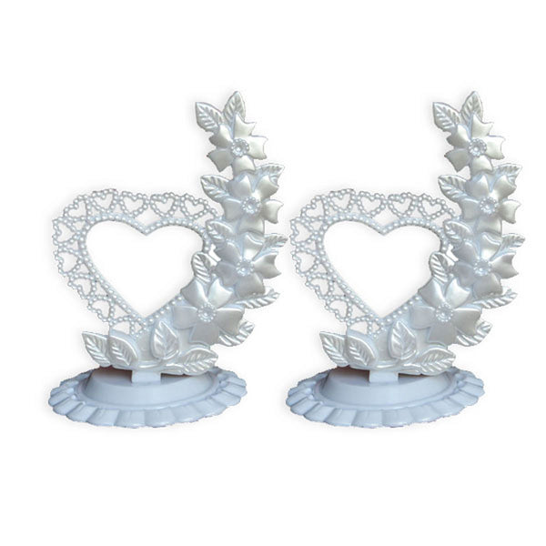 2 Vintage White Heart Flowers Base Wedding Cake Topper Centerpiece Party Decor