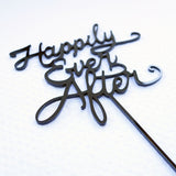Happily Ever After Wedding Cake Topper Black Acrylic Modern Calligraphy Bride and Groom Cake Topper- Le Petit Pain