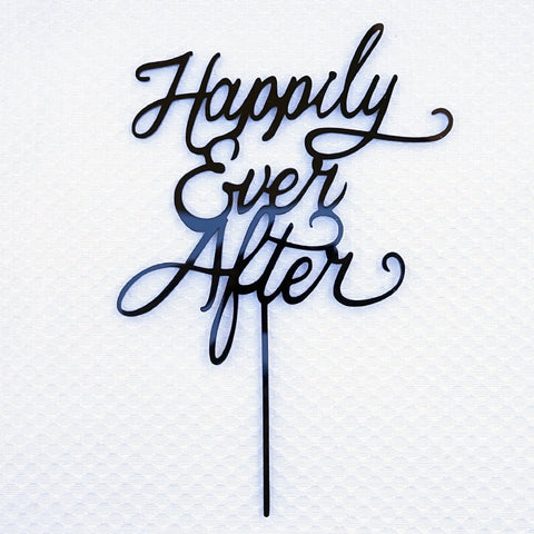 Happily Ever After Wedding Cake Topper Black Acrylic Modern Calligraphy Bride and Groom Cake Topper- Le Petit Pain
