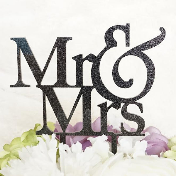 Mr and Mrs Glitter Black Acrylic Cake Topper Laser Cut Bride and Groom Wedding Cake Decoration