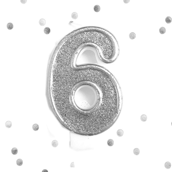 Silver Glitter 6th Birthday Candle Number 6 Silver Six Number Cake Topper- Le Petit Pain