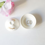 Custom Ceramic White and Gold Foil Mrs Jewelry Dish with Lid Wedding Gift Personalized Name- Le Petit Pain