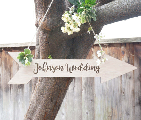 Custom Personalized Wooden Arrow Directions Wedding Sign Hanging Decoration- Le Petit Pain