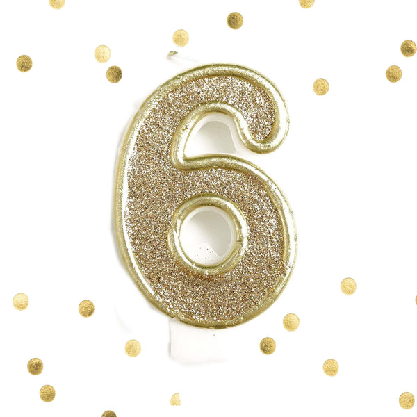 Light Gold Glitter Birthday Candle Number 6 Gold & White Anniversary Cake Topper Six- Le Petit Pain