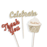 12 Glitter Thank You Celebrate Cupcake Picks Birthday Wedding Baby Shower Topper