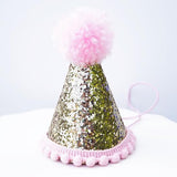 Gold Glitter Sparkles Pink 1/2 Birthday Girl Cone Party Hat Toddler Birthday 6 months Decor- Le Petit Pain