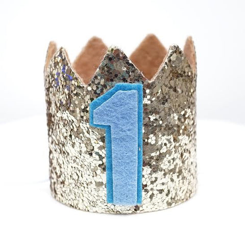 Gold Glitter Sparkles Blue 1st Birthday Boy Hat Party Crown Toddler 1 Birthday Decor Photo Prop- Le Petit Pain
