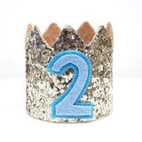 Gold Glitter Sparkles Blue 2nd Birthday Boy Hat Party Crown Toddler 2 Birthday Decor- Le Petit Pain