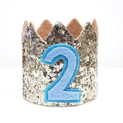 Gold Glitter Sparkles Blue 2nd Birthday Boy Hat Party Crown Toddler 2 Birthday Decor- Le Petit Pain
