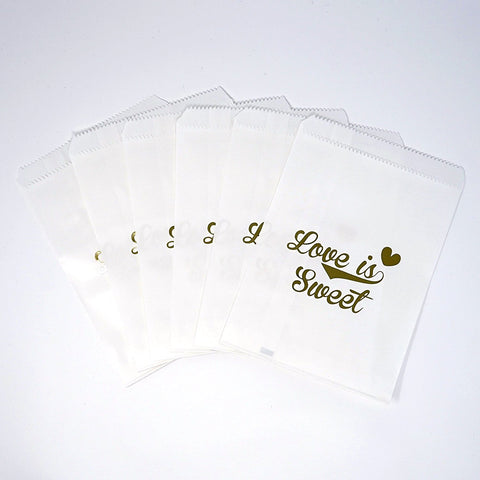 White and Gold Love is Sweet Paper Treat Favor Bags 5x7 Gift Bags - 48 count- Le Petit Pain