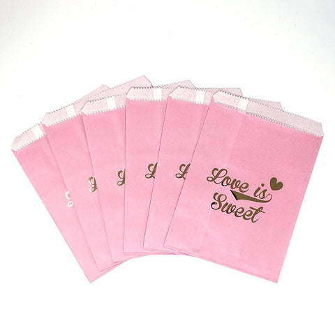 Pink and Gold Love is Sweet Paper Treat Favor Bags 5x7 Gift Bags - 48 count- Le Petit Pain