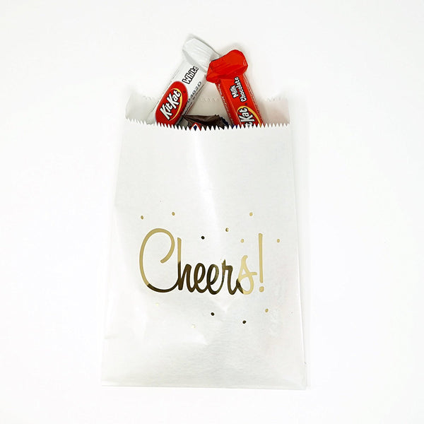 White and Gold Cheers Party Favor Gift Bags Popcorn Treat Bags- 48 count- Le Petit Pain
