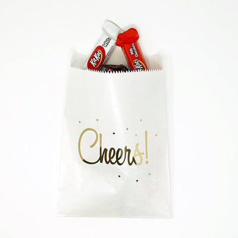 White and Gold Cheers Party Favor Gift Bags Popcorn Treat Bags- 48 count- Le Petit Pain