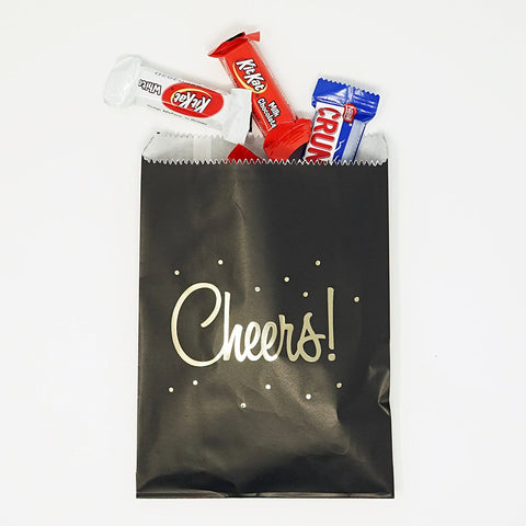 Black and Gold Cheers Party Favor Gift Bags Popcorn Treat Bags- 48 count- Le Petit Pain