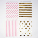 Gold and Pink Polka Dot, Stripe, Chevron Paper Treat Favor Bags 5x7 Gift Bags - 48 count- Le Petit Pain