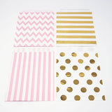 Gold and Pink Polka Dot, Stripe, Chevron Paper Treat Favor Bags 5x7 Gift Bags - 48 count- Le Petit Pain