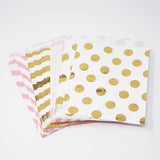 Gold and Pink Polka Dot, Stripe, Chevron Paper Treat Favor Bags 5x7 Gift Bags - 48 count- Le Petit Pain