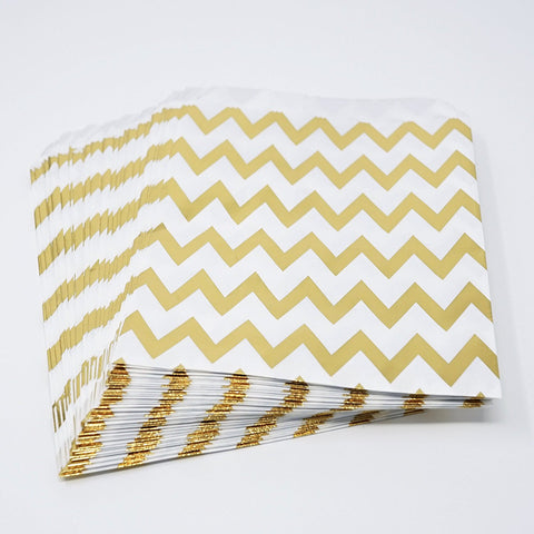 Chevron Gold Foil Paper Treat Favor Bags 5x7 Gift Bags - 48 count- Le Petit Pain