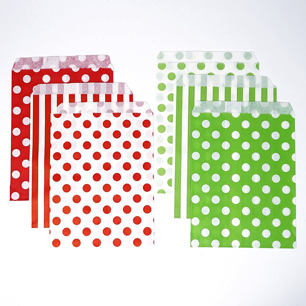 Red and Green Chevron, Dot, and Stripe Paper Treat Favor Bags 5x7 Gift Bags - 48 count- Le Petit Pain