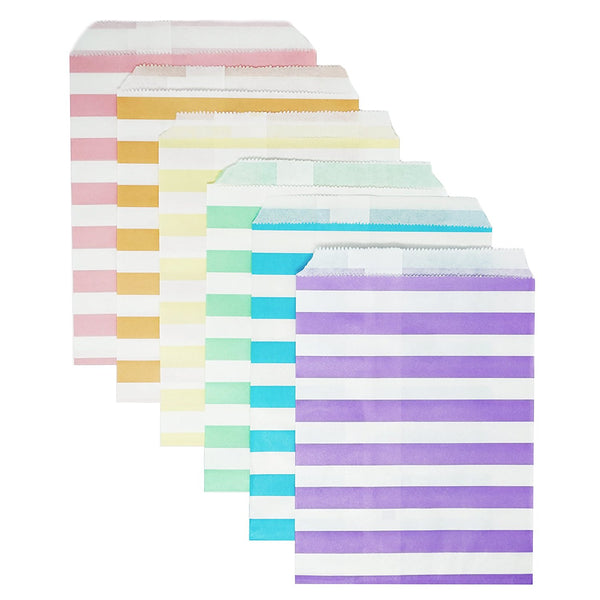 48 Pastel Rainbow Striped Stripes 5x7 Paper Treat Candy Bags Goody Favor Bags - le petit pain