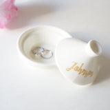 Custom Ceramic White and Gold Foil Mrs Jewelry Dish with Lid Wedding Gift Personalized Name- Le Petit Pain