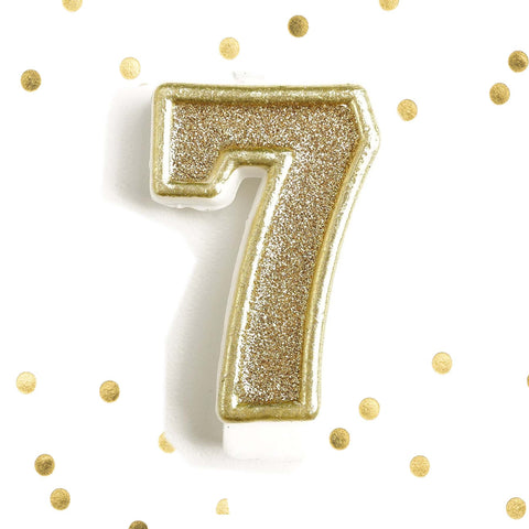 Light Gold Glitter Birthday Candle Number 7 Gold & White Anniversary Cake Topper Seven- Le Petit Pain