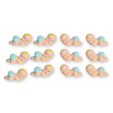 12 Miniature Babies 1" Favors with Blue Diapers Blonde Hair Light Hair White