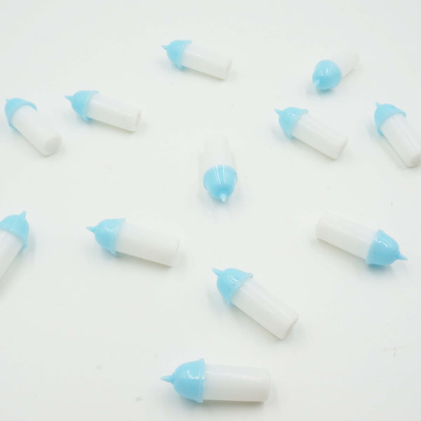 24 Blue Baby Bottles Baby Shower Favors 1 1/8" Cup Cake Toppers DIY