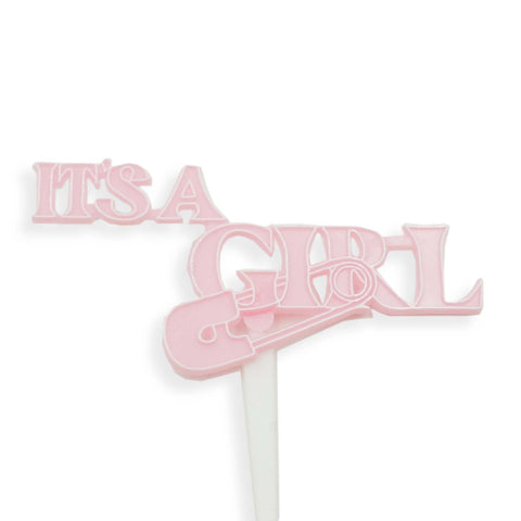 Pink Baby Shower Cupcake Pick It's A Girl Safety Pin Set of 12