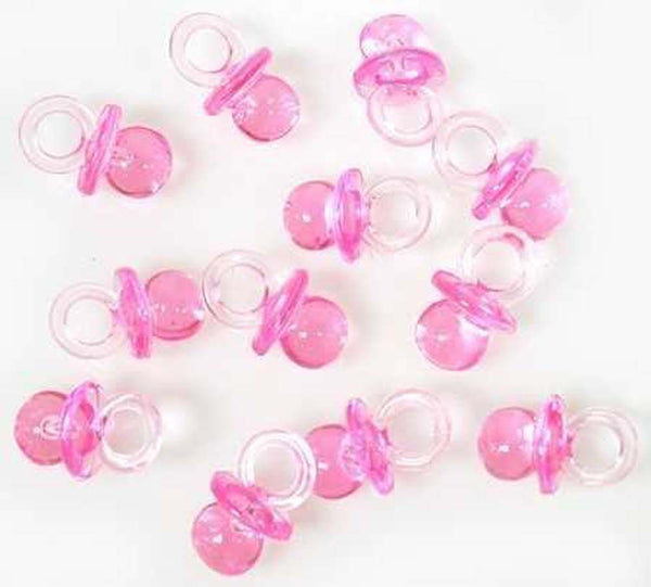 Mini Clear Pacifier Charms Pink Acrylic Pacifiers 144 count Baby Shower Favors