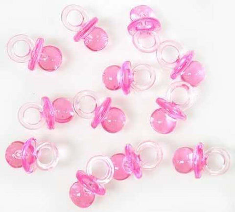 Mini Clear Pacifier Charms Pink Acrylic Pacifiers 144 count Baby Shower Favors