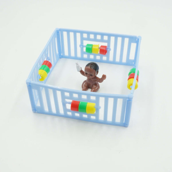 Blue Playpen with Black Baby Cake Topper Boy Baby Shower Decoration