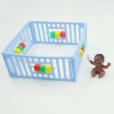 Blue Playpen with Black Baby Cake Topper Boy Baby Shower Decoration
