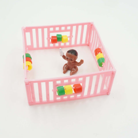 Pink Playpen with Black Baby Cake Topper Girl Baby Shower Decoration