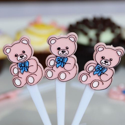 Pink Teddy Bear Cupcake Cake Picks Baby Party Decoration- 30 Count- Le Petit Pain