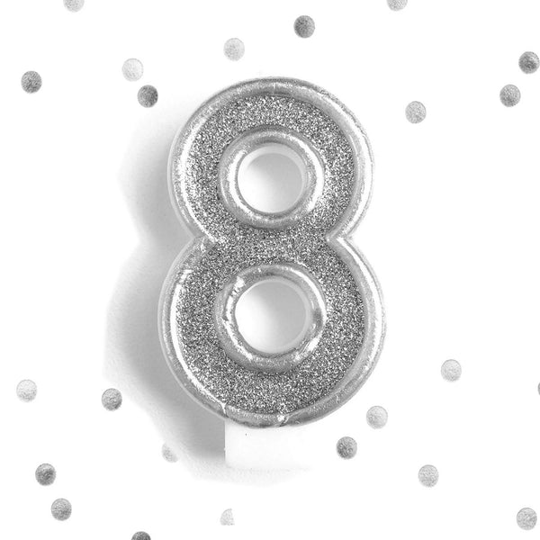 Silver Glitter 8th Birthday Candle Number 8 Silver Eight Number Cake Topper- Le Petit Pain