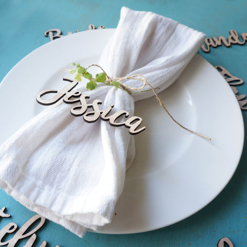 Custom Personalized Name Wood Place Card Dinnerware Calligraphy Cards Tableware - Set of 4- Le Petit Pain