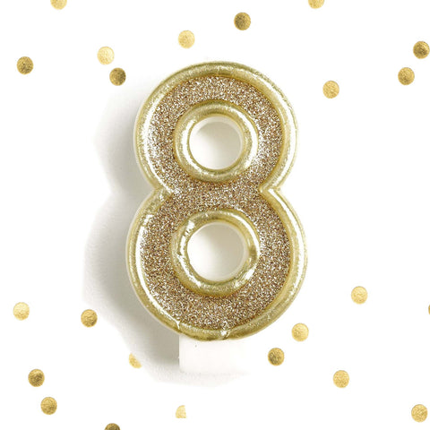 Light Gold Glitter Birthday Candle Number 8 Gold & White Anniversary Cake Topper Eight- Le Petit Pain