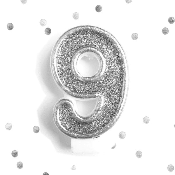 9 Silver Glitter 8th Birthday Candle Number 9 Silver Nine Number Cake Topper - le petit pain