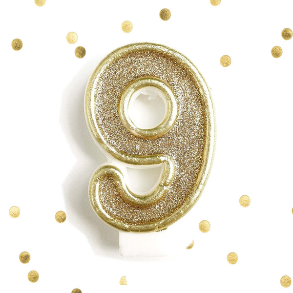 Light Gold Glitter Birthday Candle Number 9 Gold & White Anniversary Cake Topper Nine- Le Petit Pain