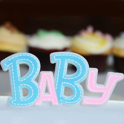 3 Baby Blue and Pink Baby Plaques Cake Topper Decoration Favors - le petit pain