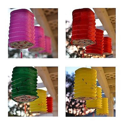 3 Pentagon Asian Style Chinese Fan Lanterns Hanging Multi Color - le petit pain